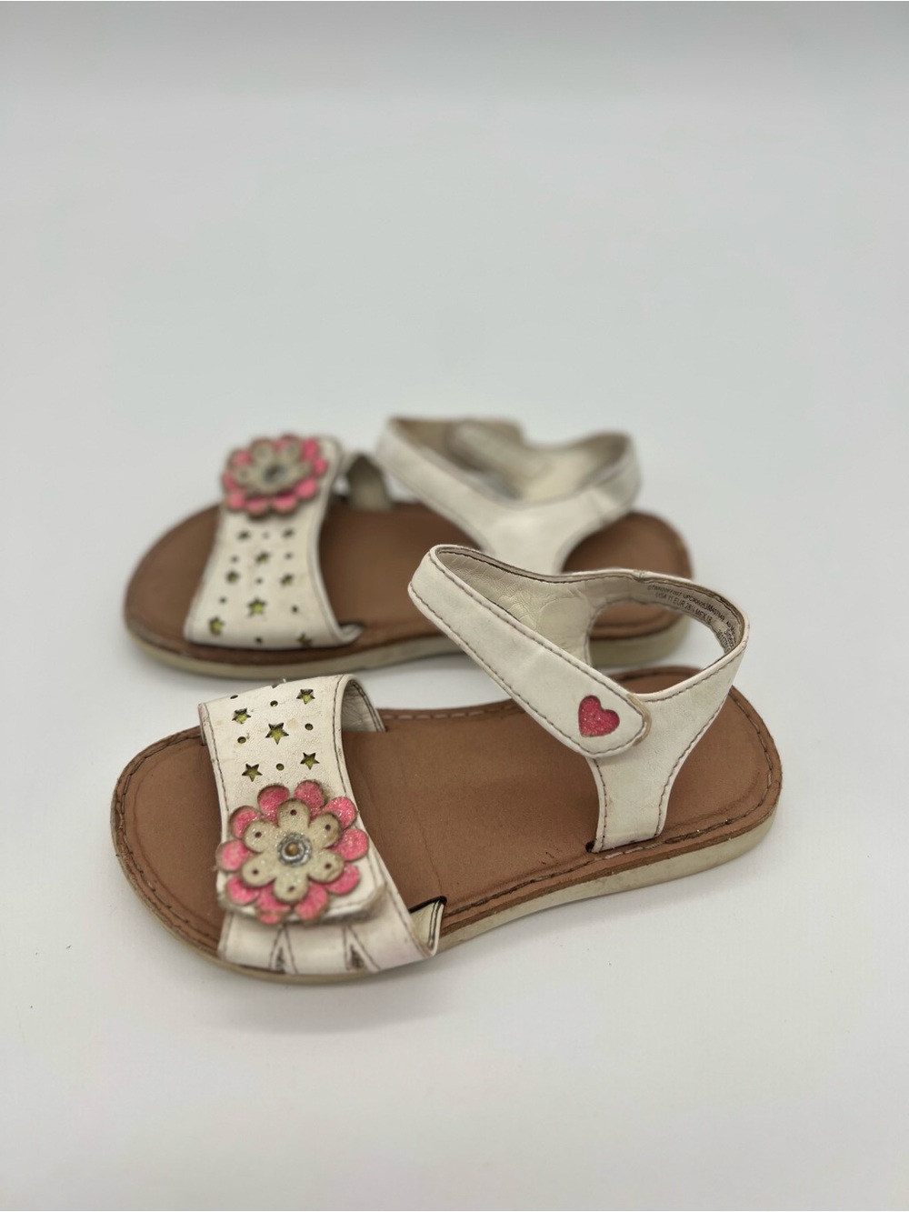 Girls White Sandals Flower Heart Sparkly Sz 11